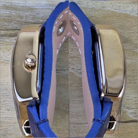 ?⏭️NIB Blue Leather Strap Horseshoe Shaped Square Case Quartz Watch main image 4
